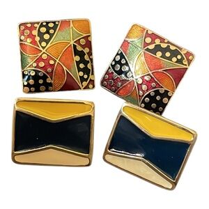 1980s gold toned Colorful Geometric Enamel stud Earrings